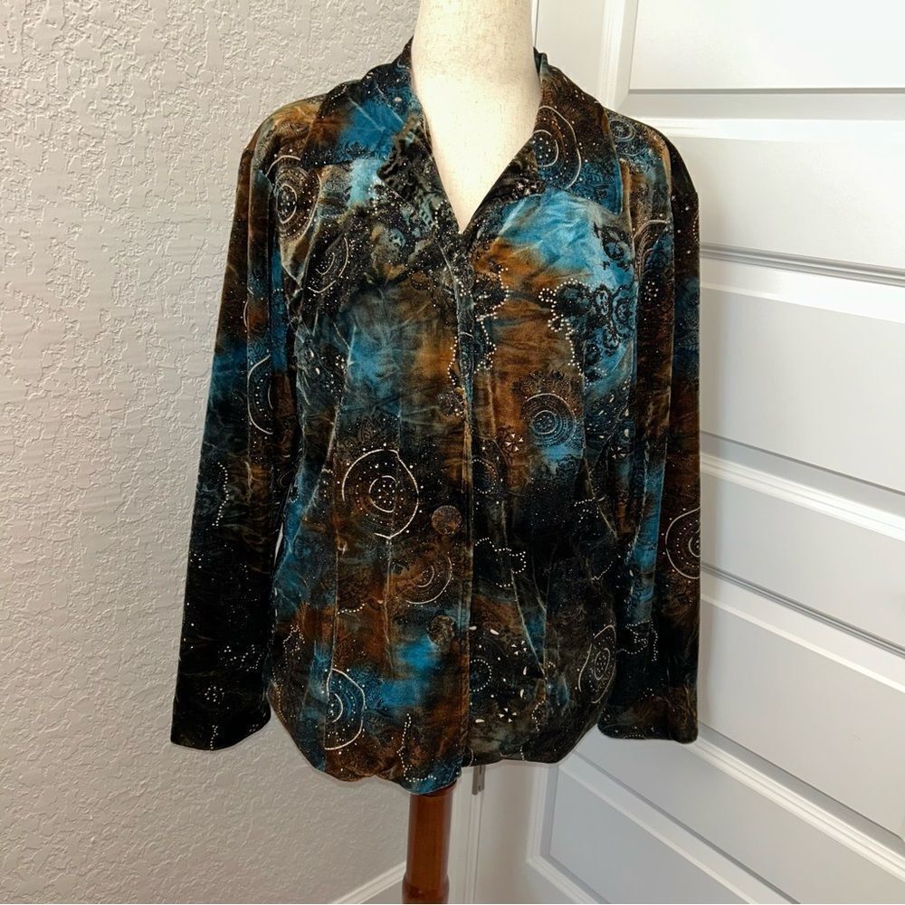 Vintage Chico’s Velour Ombre Print Metallic Button Front Jacket Coat Chicos
